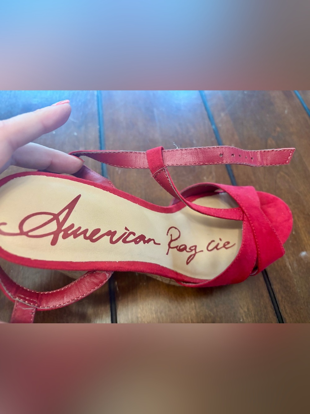 American Rag Bold Red T-Strap Cork Platform Sandals - Picture 9 of 9